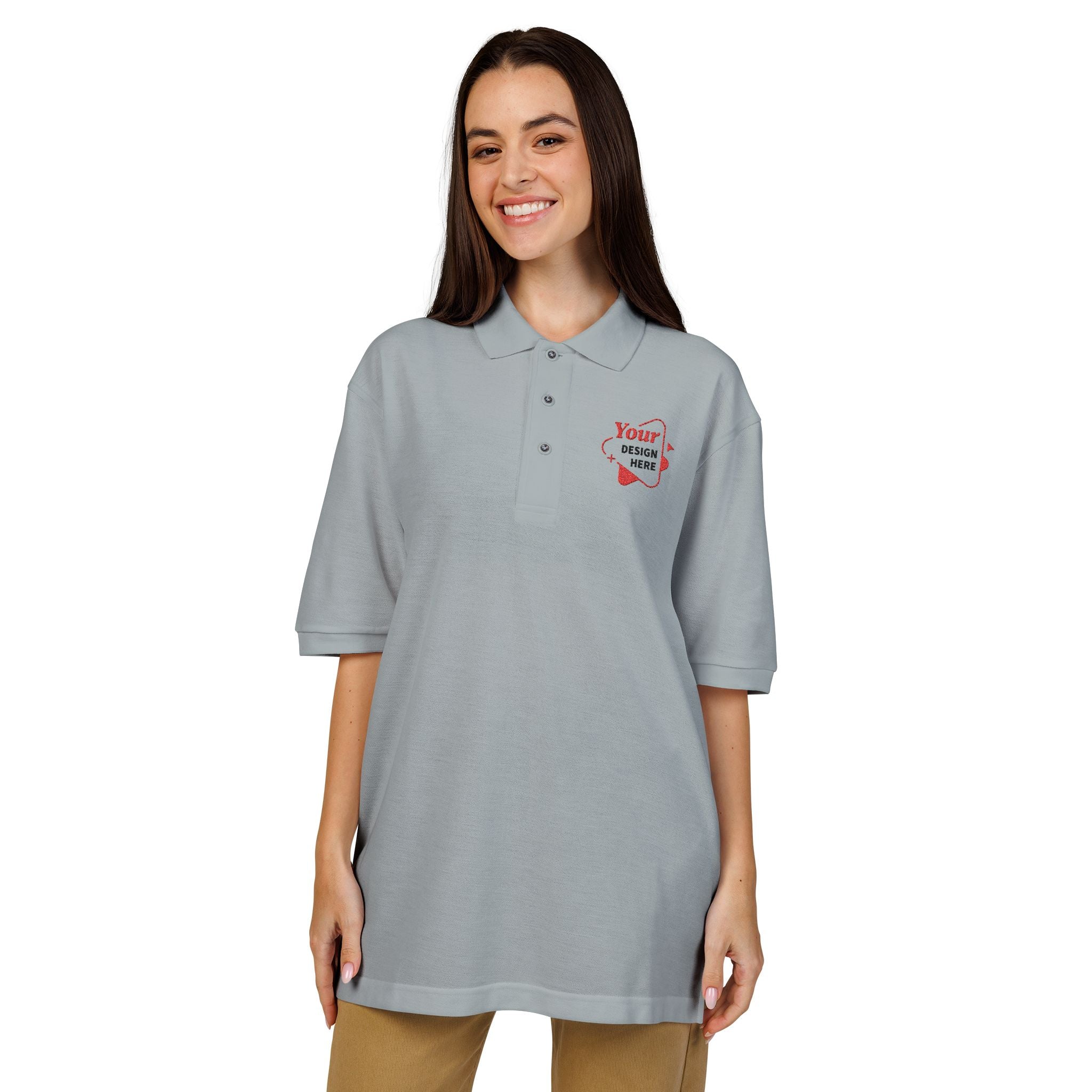 Besticktes Polohemd mit Blumenmotiv und Tasche — „Du schaffst das schon“