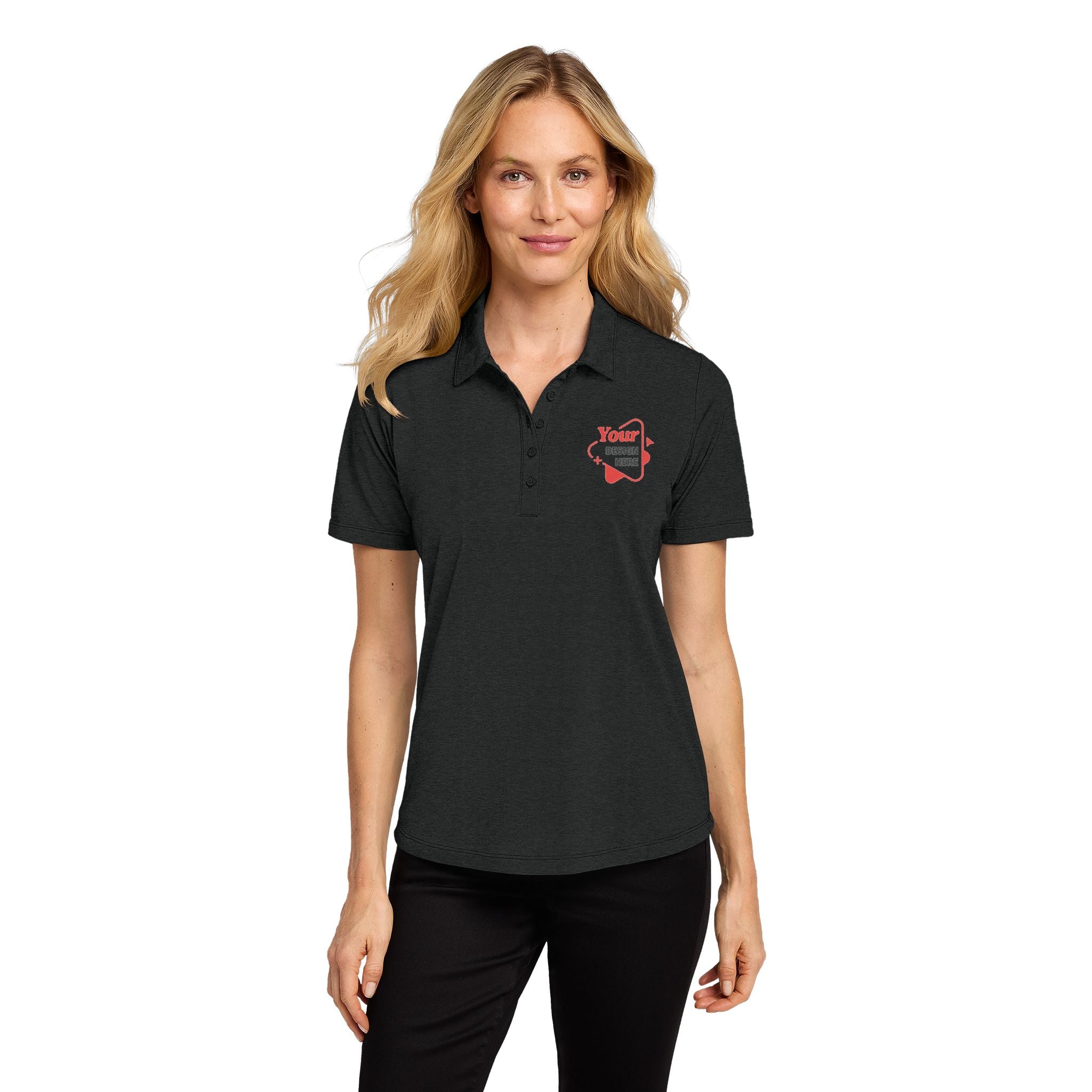 Damen Poloshirt – T-Shirt mit rotem Herz und State-Logo auf der Brust