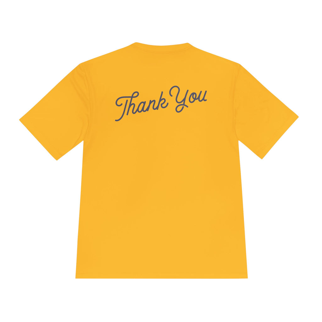Thank You Moisture-Wicking Tee — Comfortable Athletic Shirt with Back Script