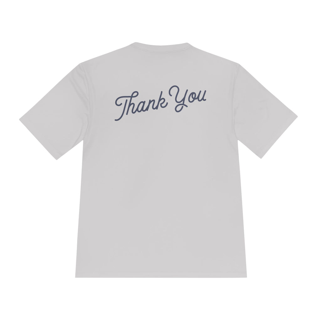 Thank You Moisture-Wicking Tee — Comfortable Athletic Shirt with Back Script